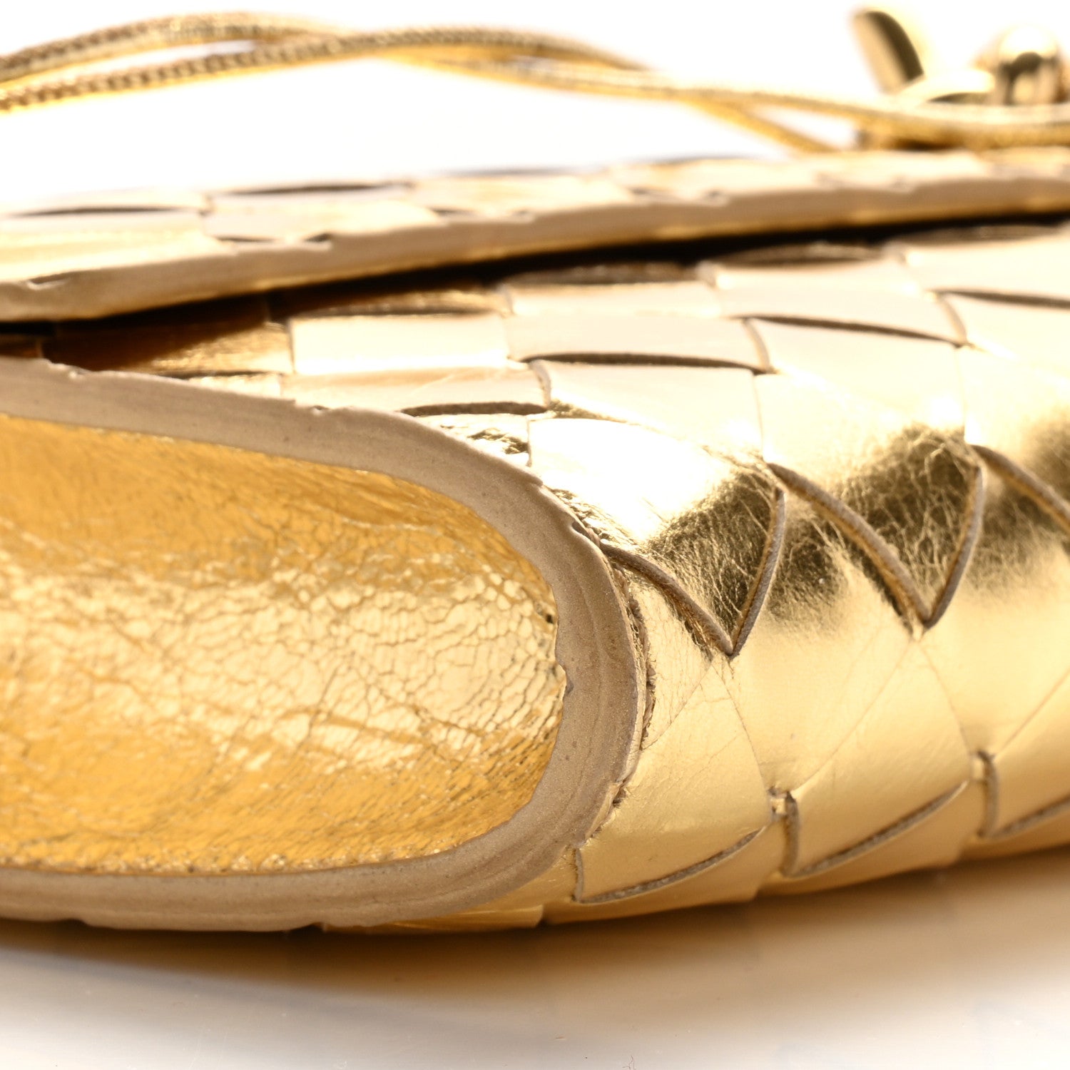 Bottega Veneta Metallic Lambskin Intrecciato Long Andiamo Top Handle Clutch Gold 9 of 13