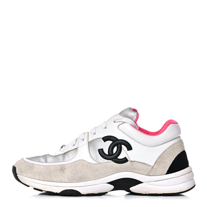 Chanel Calfskin Fabric Sneakers 39 White Silver Fluo Pink 1 of 24