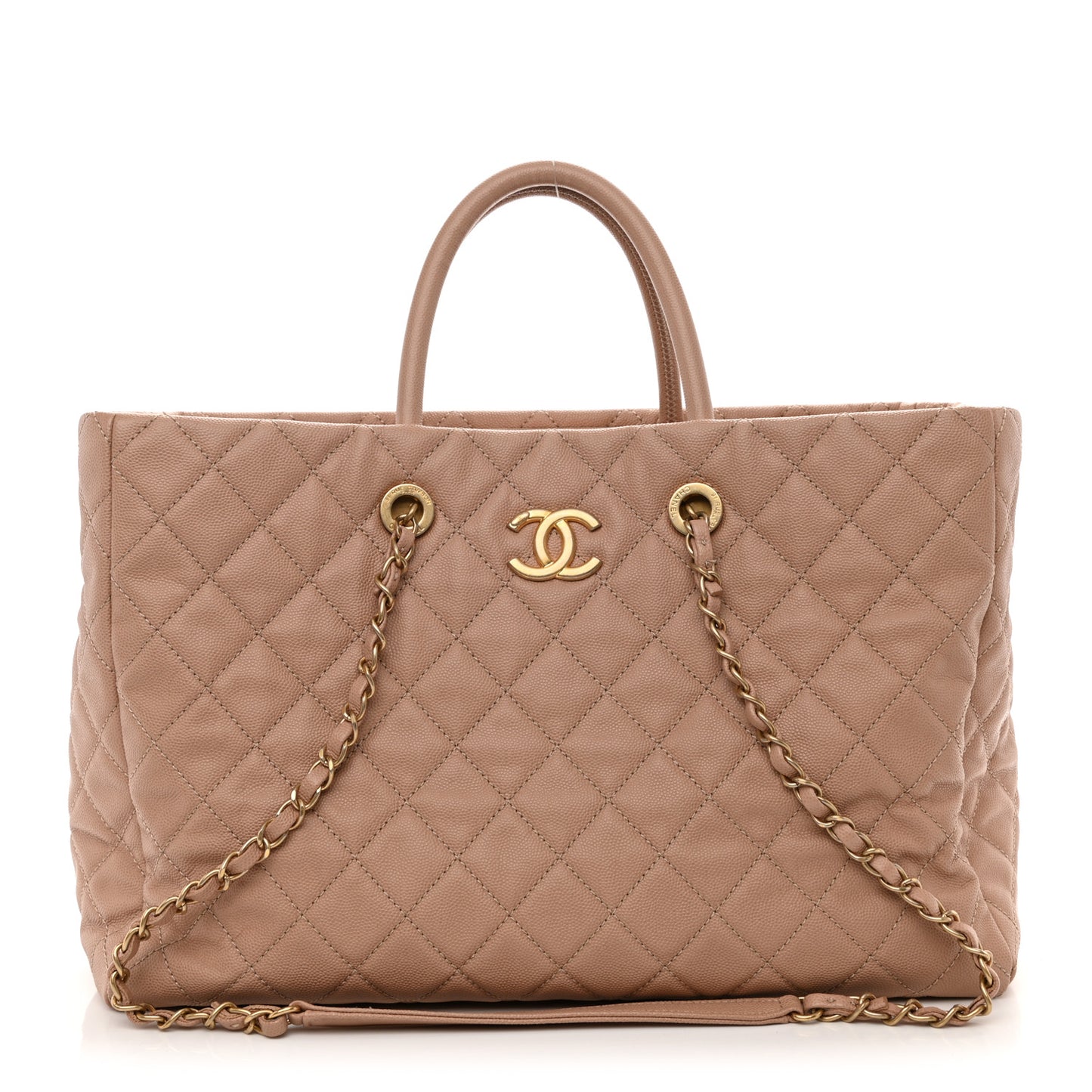 Caviar Quilted Large Coco Handle Shopping Tote Beige
