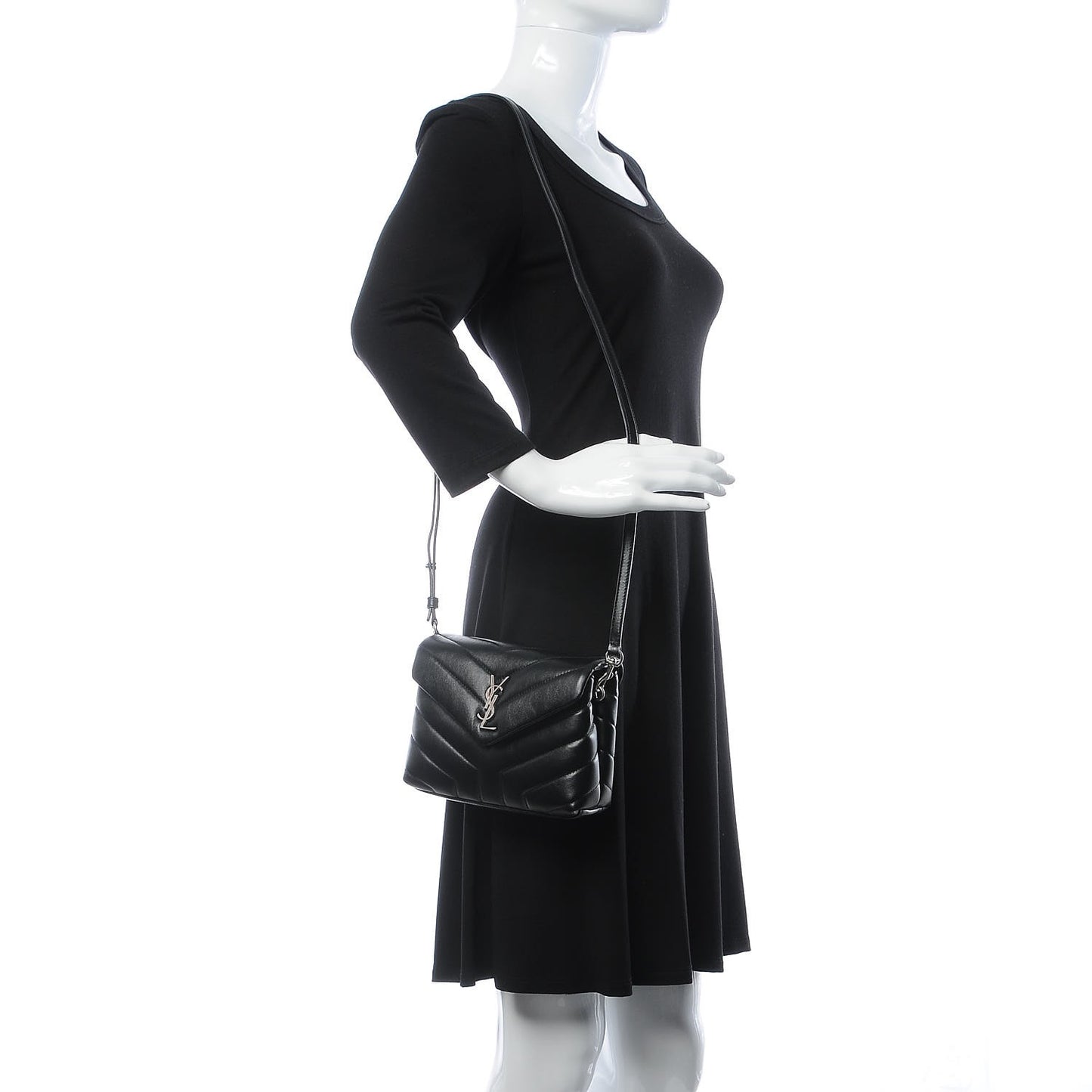 Calfskin Y Quilted Monogram Toy Loulou Crossbody Bag Black