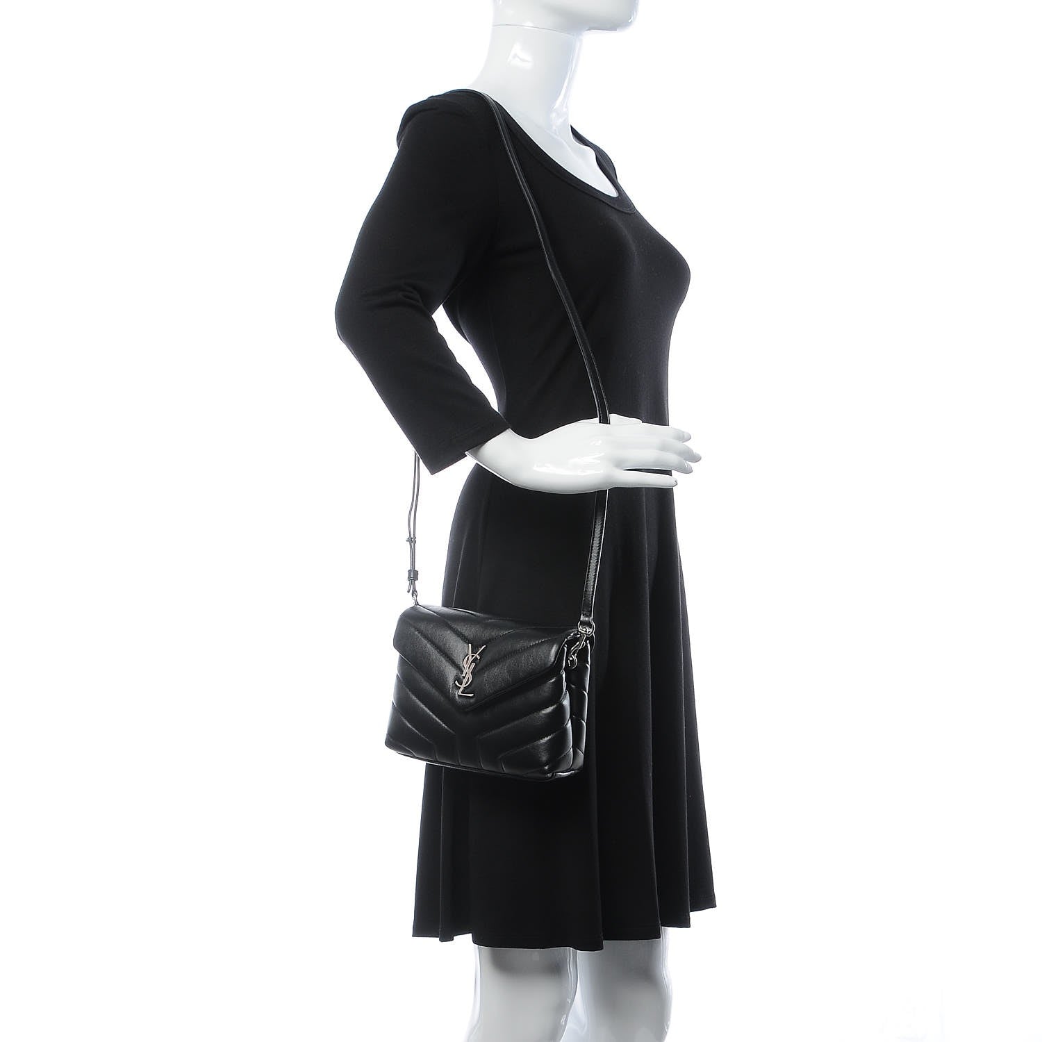 Saint Laurent Calfskin Y Quilted Monogram Toy Loulou Crossbody Bag Black 2 of 9