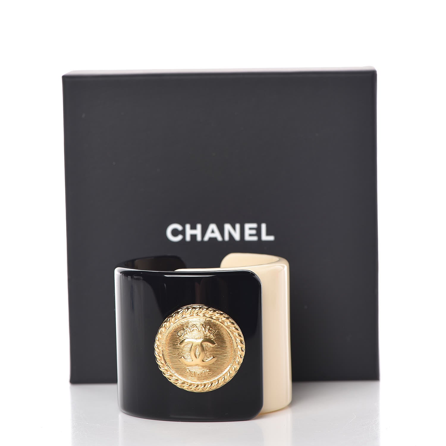 Chanel Resin CC Cuff Black Beige 5 of 5