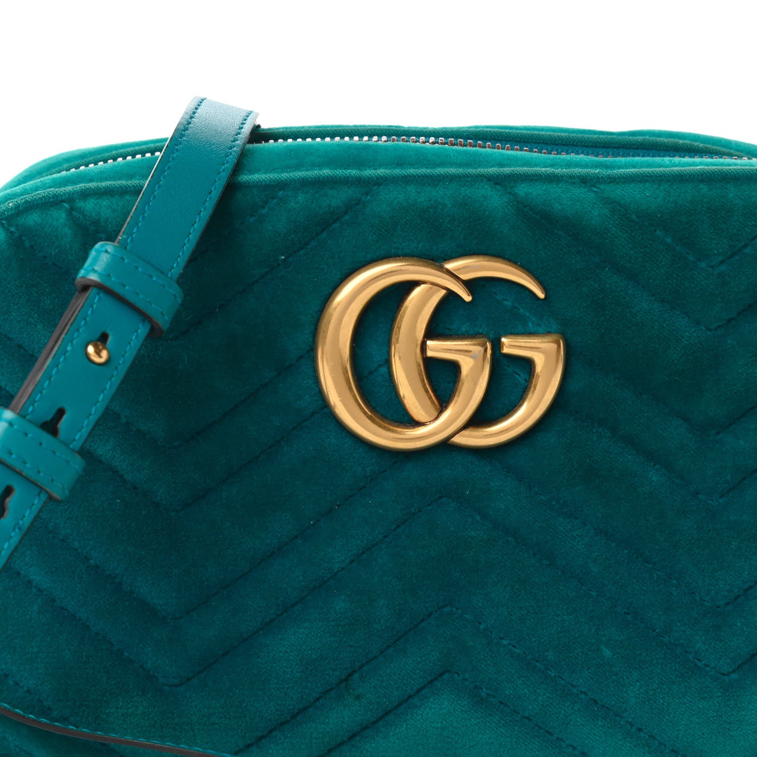 Gucci Velvet Matelasse Small GG Marmont Chain Shoulder Bag Pavone Cyan 9 of 11