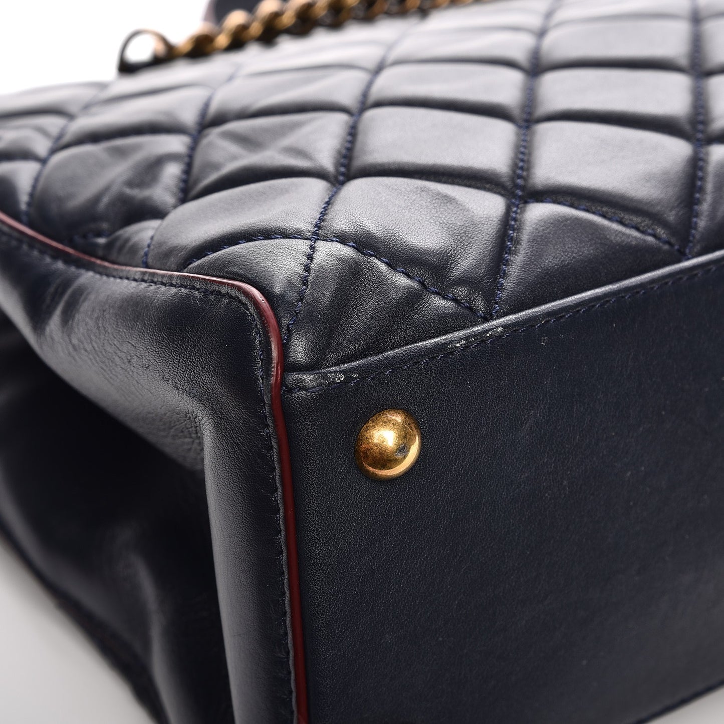 Calfskin Quilted Tote Dark Navy Red