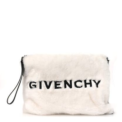 Givenchy Faux Fur Two Tone Large GV3 Pouch Wristlet Black White 1 of 10