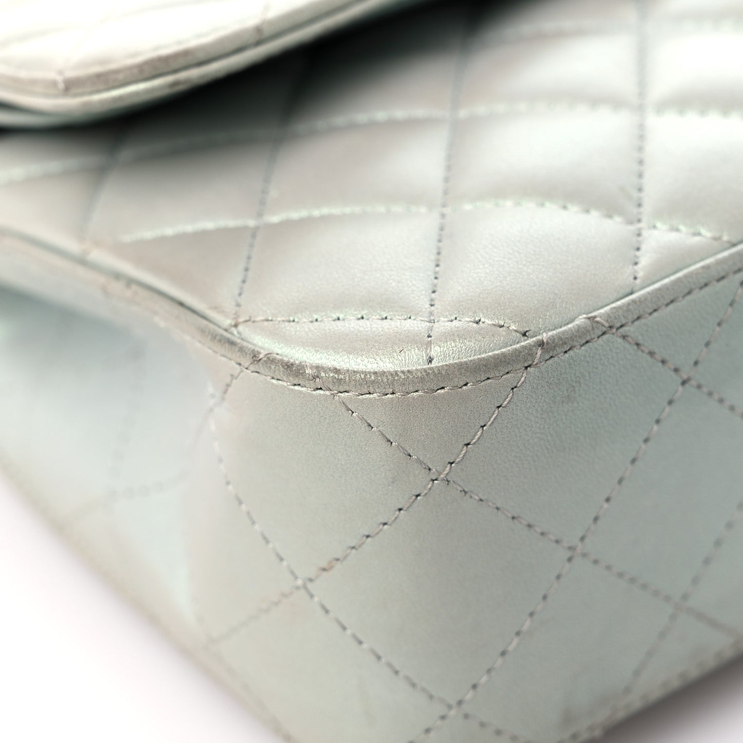 Iridescent Lambskin Quilted Medium Double Flap Light Blue