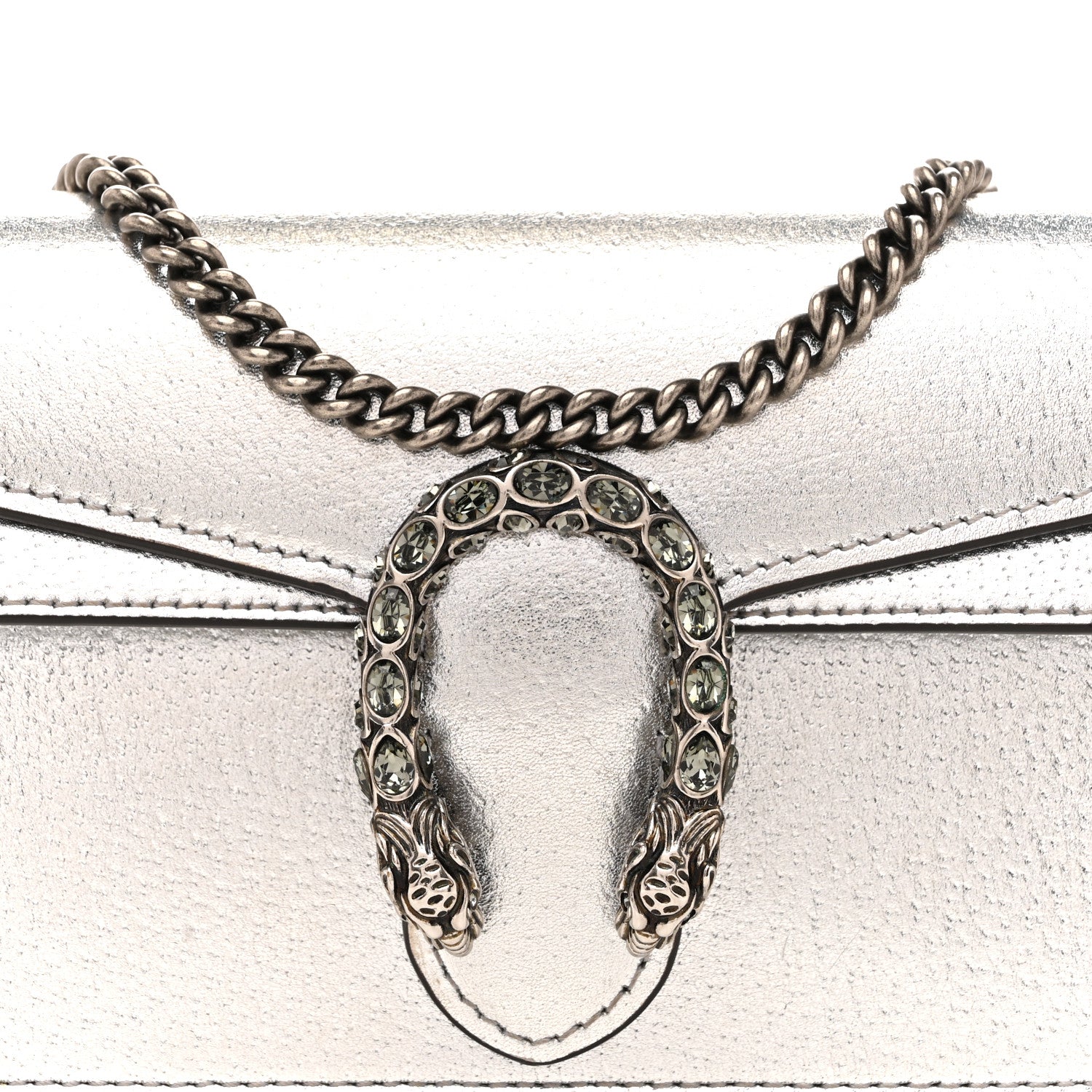 Gucci Metallic Calfskin Super Mini Dionysus Shoulder Bag Silver