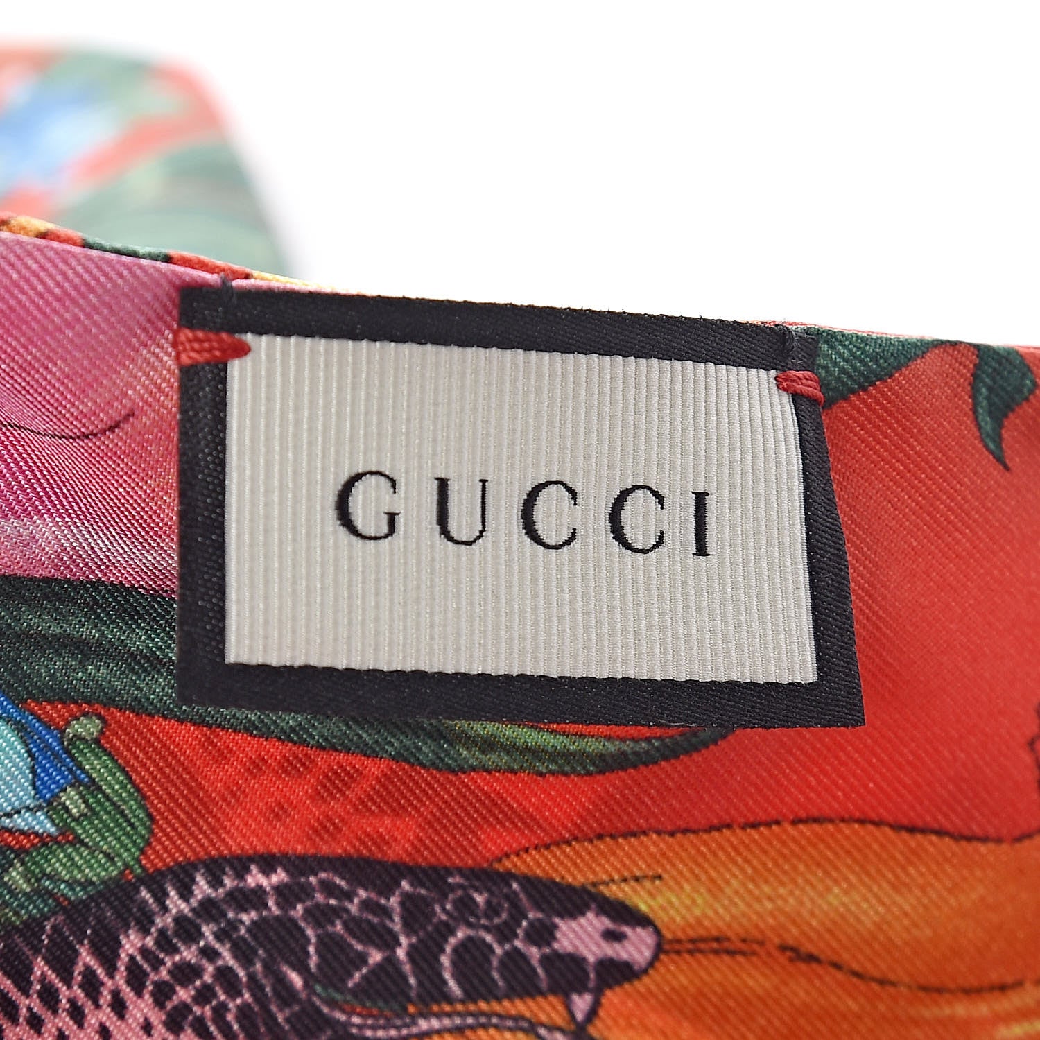 Gucci Silk Twill Flora Snake Neck Bow Scarf Red Blue 3 of 4