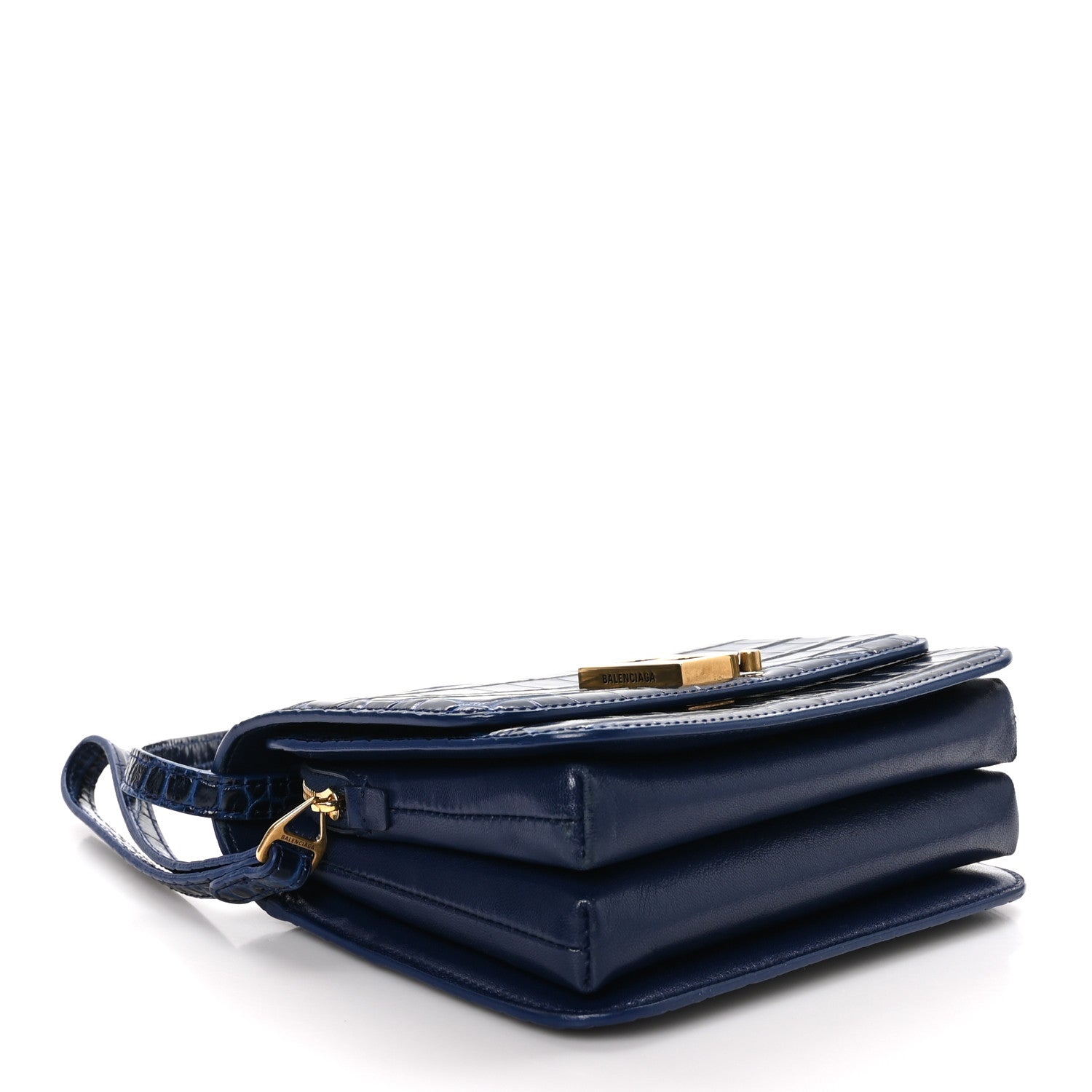 Balenciaga Shiny Calfskin Crocodile Embossed Small B Crossbody Bag Navy 4 of 12