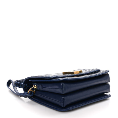 Balenciaga Shiny Calfskin Crocodile Embossed Small B Crossbody Bag Navy 4 of 12