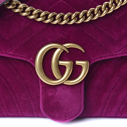 Gucci Velvet Matelasse Small GG Marmont Shoulder Bag Fuchsia Violet Cyclamen 8 of 10