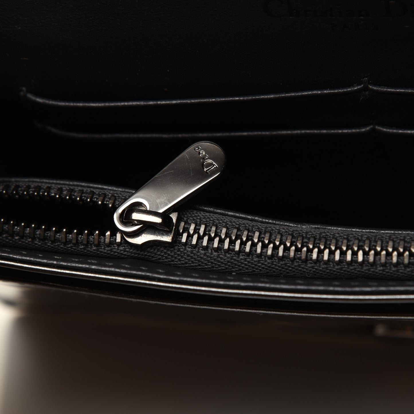 Metallic Patent Micro-Cannage Diorama Wallet on Chain Pouch Onyx Black