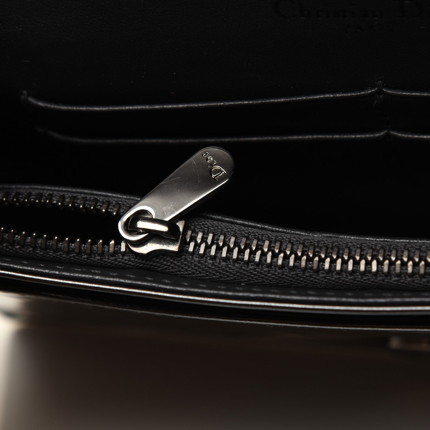 Christian Dior Metallic Patent Micro-Cannage Diorama Wallet on Chain Pouch Onyx Black 10 of 17