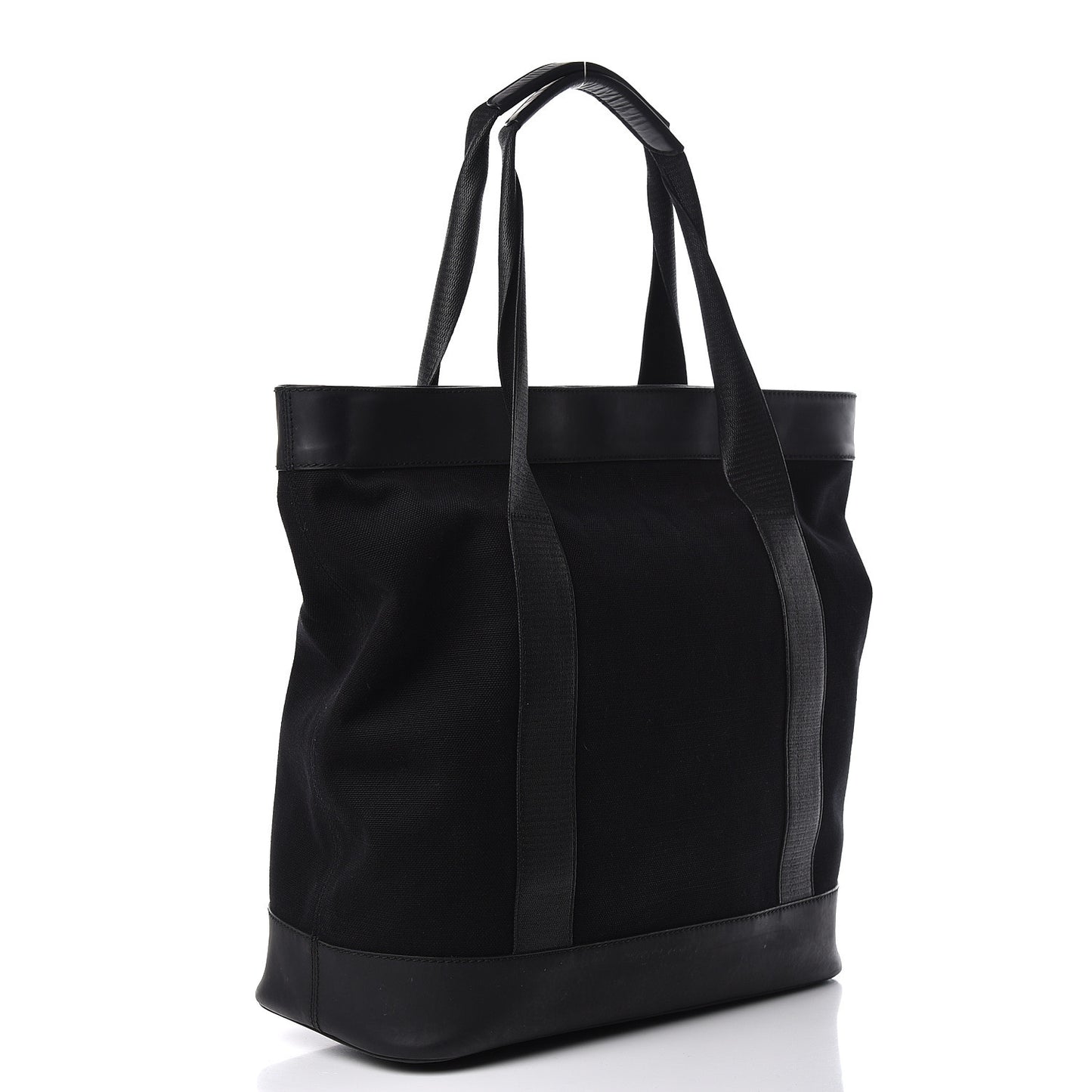 Rubber Calfskin Canvas Navy Tote Black