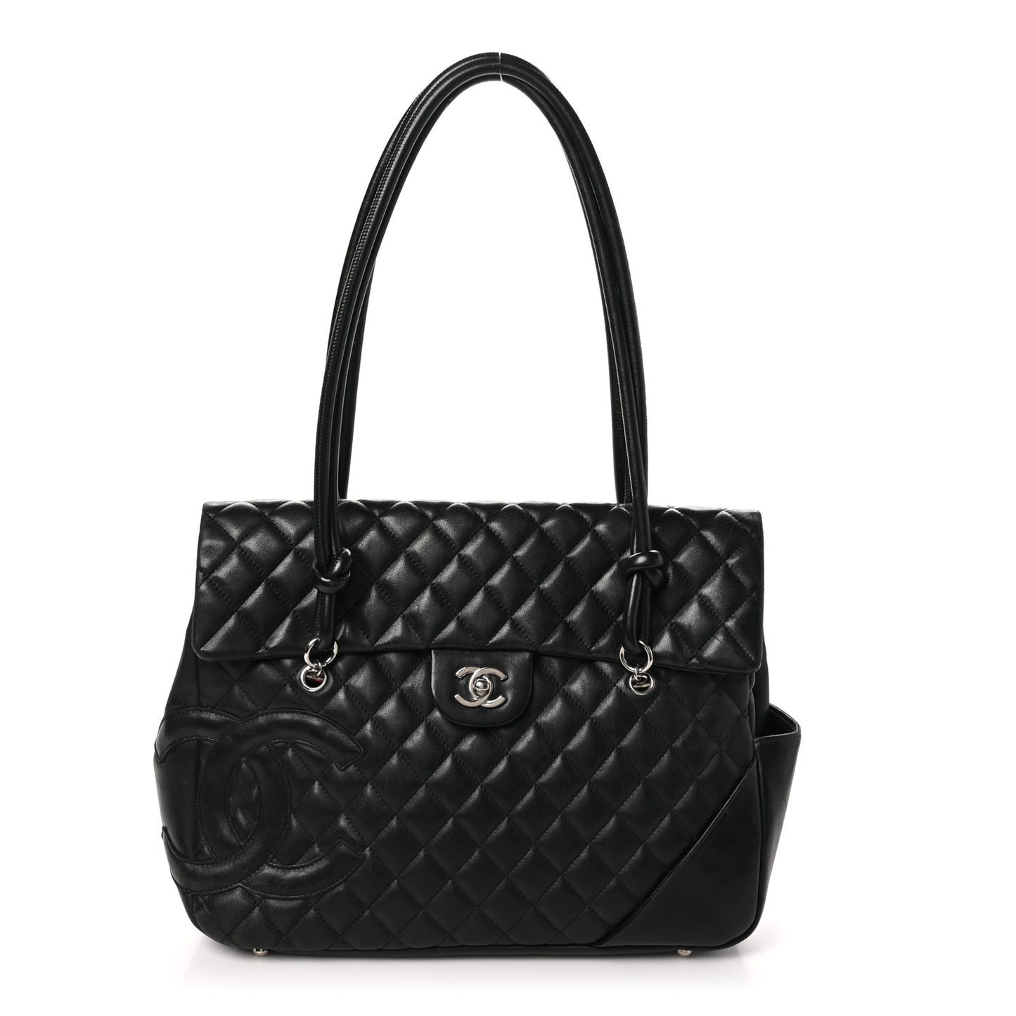 Calfskin Quilted Large Cambon Flap Black