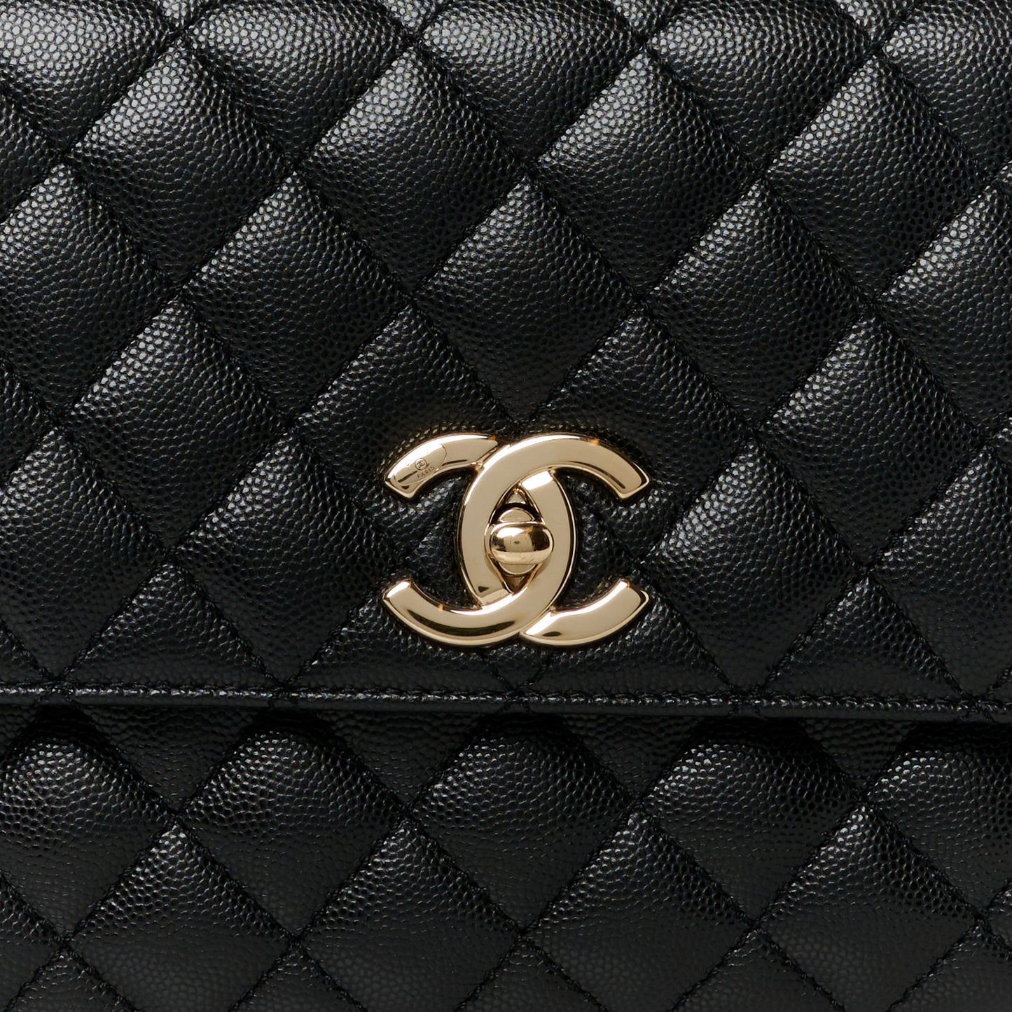 Caviar Lizard Embossed Quilted Small Coco Handle Flap Black