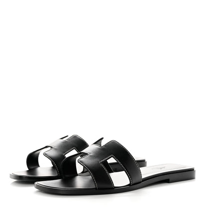 Hermes Box Calfskin Oran Sandals 38 Black 3 of 10