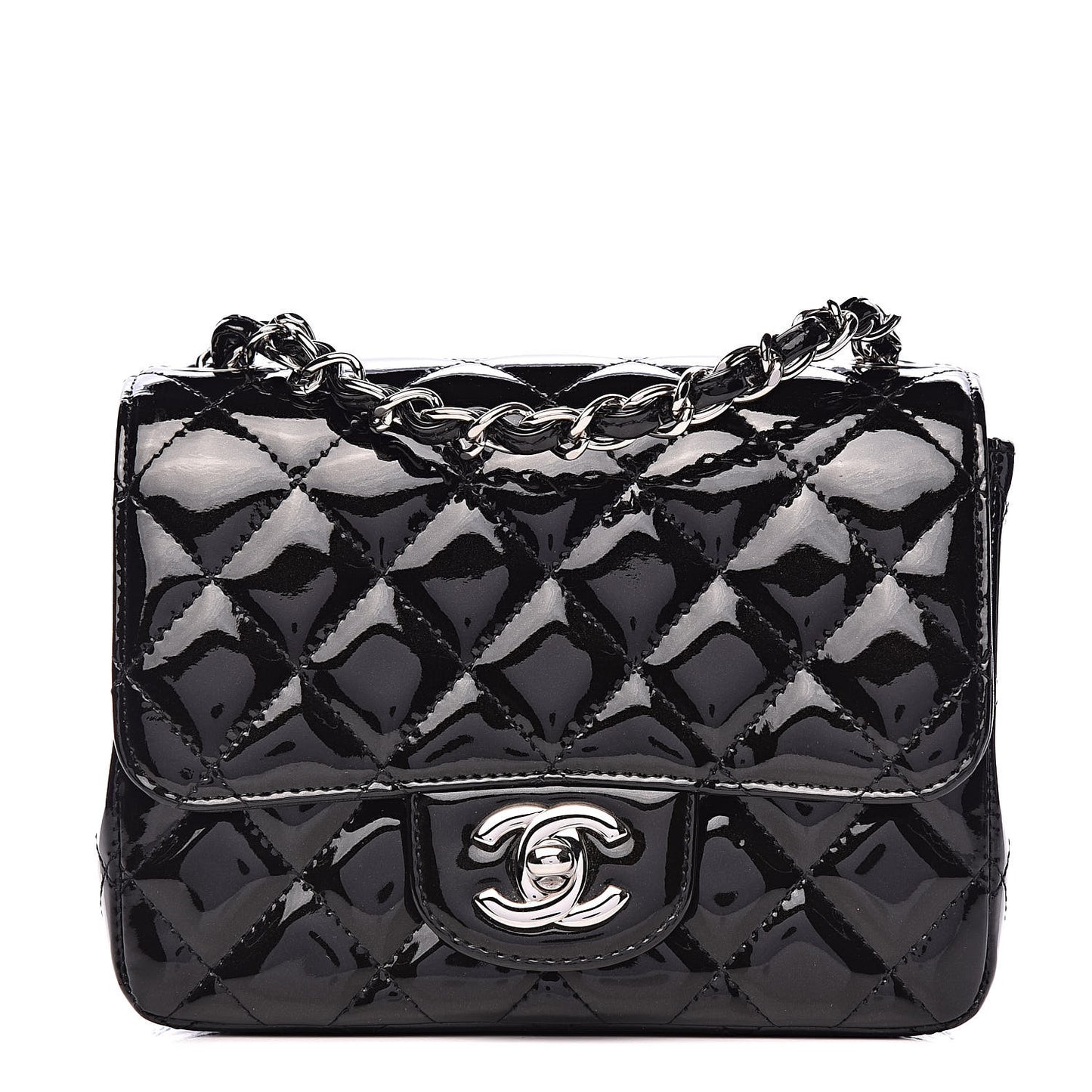 Patent Calfskin Sparkle Quilted Mini Square Flap Black