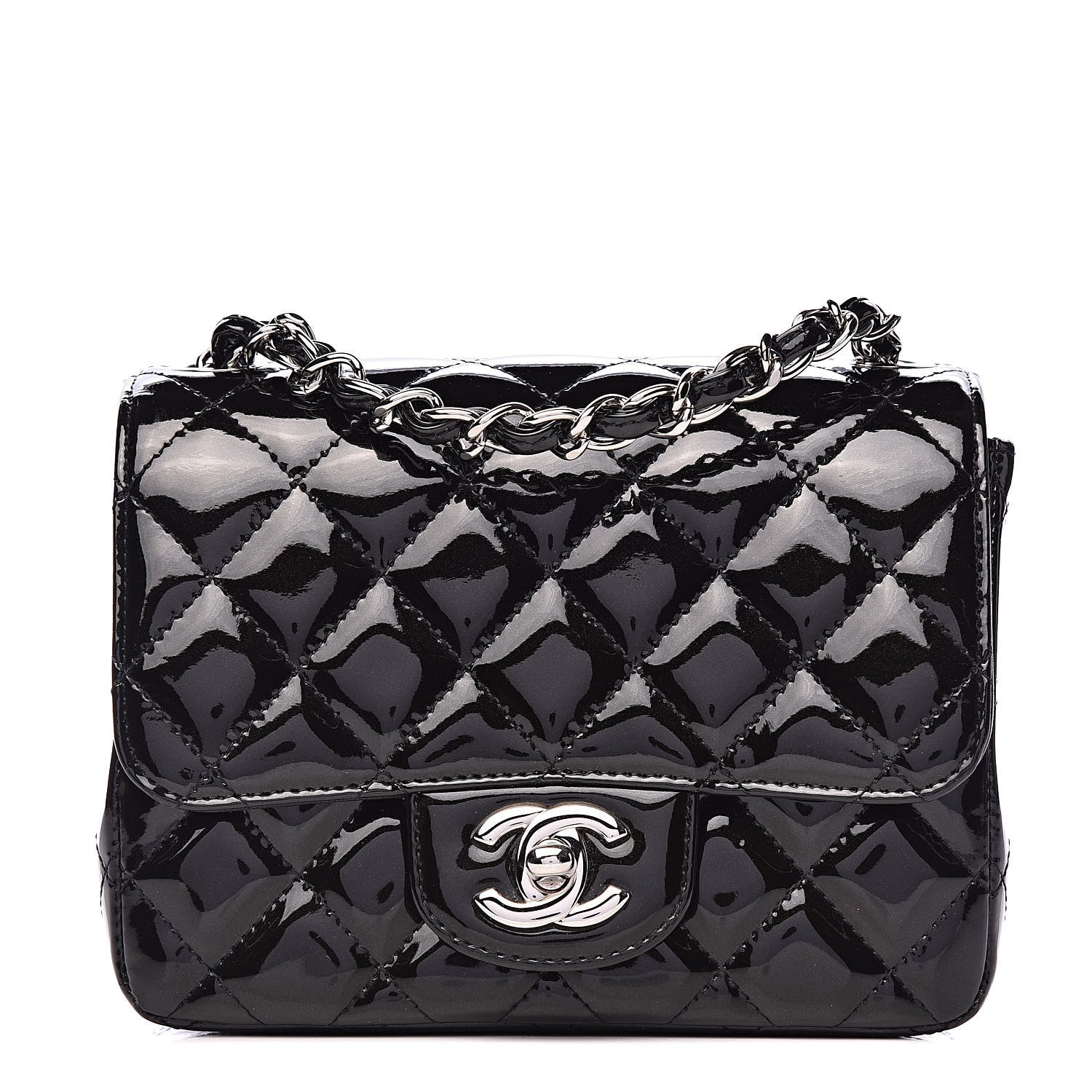 Chanel Patent Calfskin Sparkle Quilted Mini Square Flap Black 1 of 14