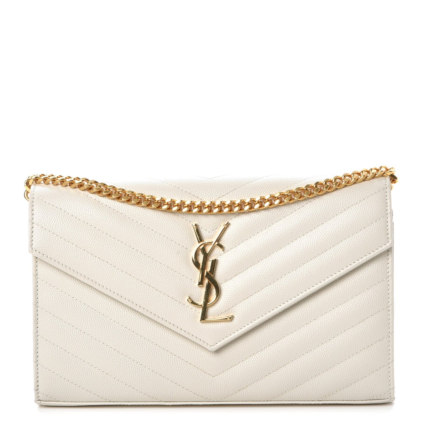 Grain De Poudre Matelasse Chevron Monogram Chain Wallet White
