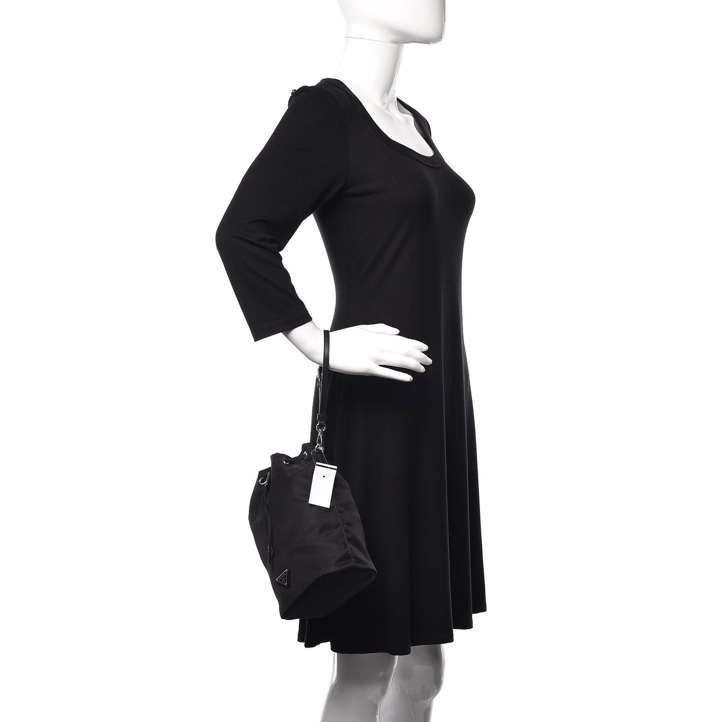 Saffiano Tessuto Nylon Vela Bucket Wristlet Black