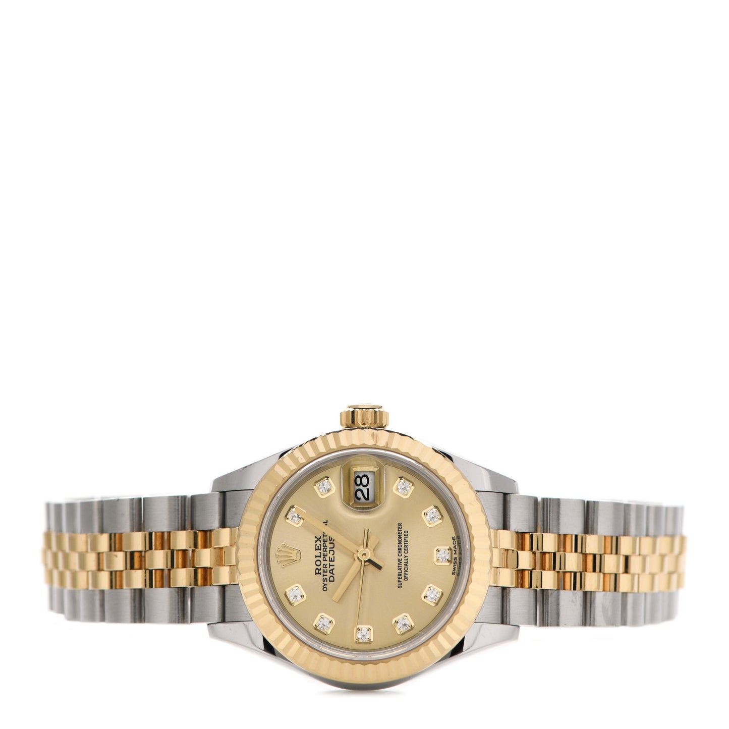 Stainless Steel 18K Yellow Gold Diamond 28mm Oyster Perpetual Datejust Watch Champagne 279173
