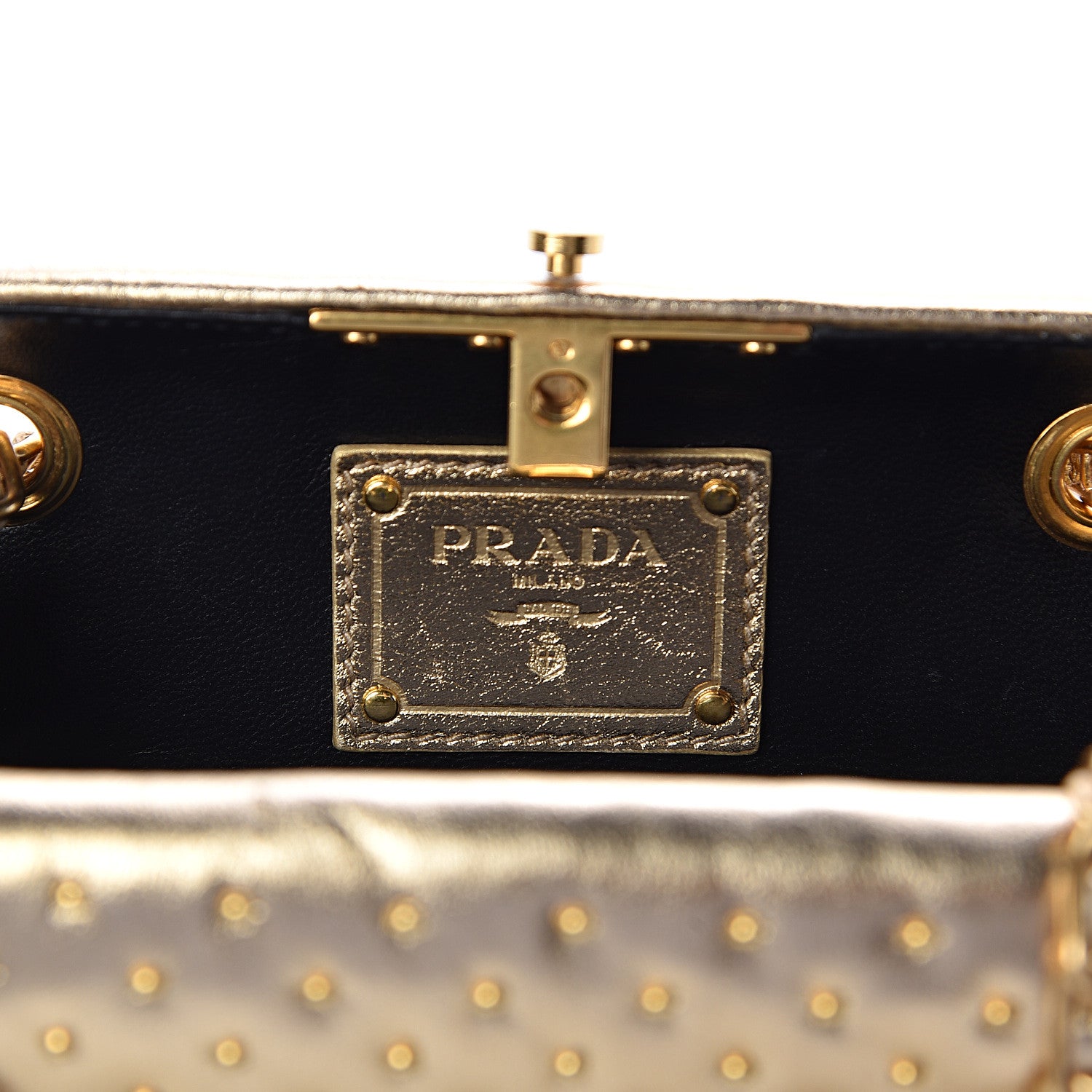 Prada Metallic Nappa Studded Chain Clutch Platino 6 of 9