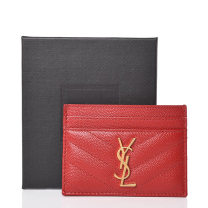 Saint Laurent Grain De Poudre Matelasse Chevron Monogram Credit Card Case New Red 8 of 8