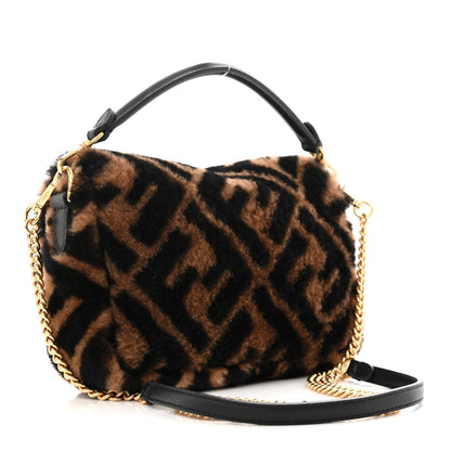 Fendi Shearling Vitello Dolce Macro FF 1974 Mini Baguette Tobacco Black 3 of 10