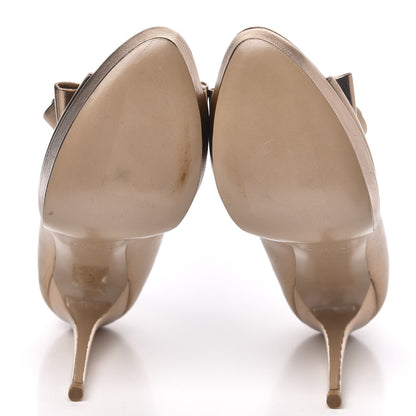 Valentino Garavani Metallic Nappa Couture Bow Peep Toe 25/120mm Platform Pumps 38 Light Bronze 5 of 8