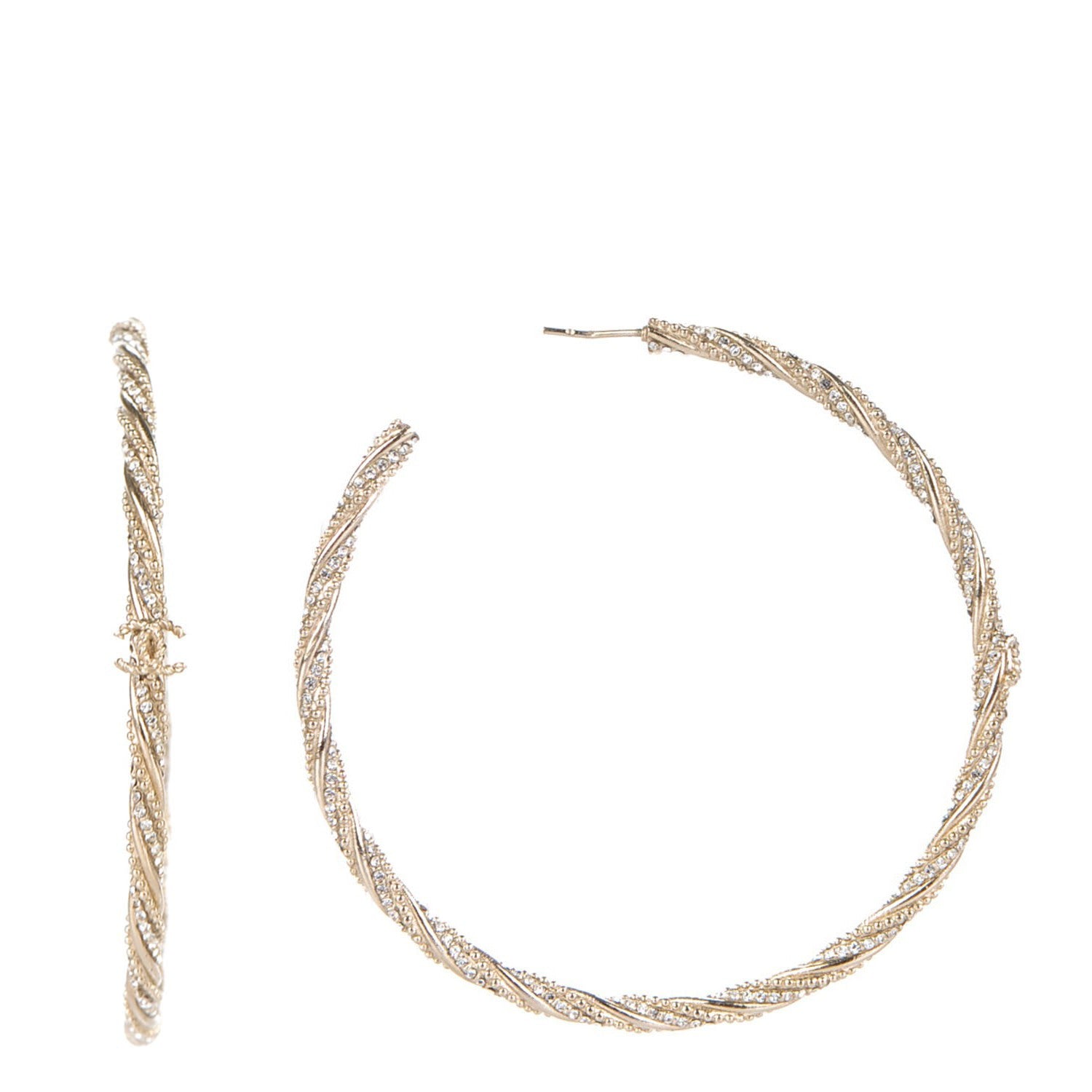 Chanel Crystal CC Large Hoop Earrings Gold 1 of 4