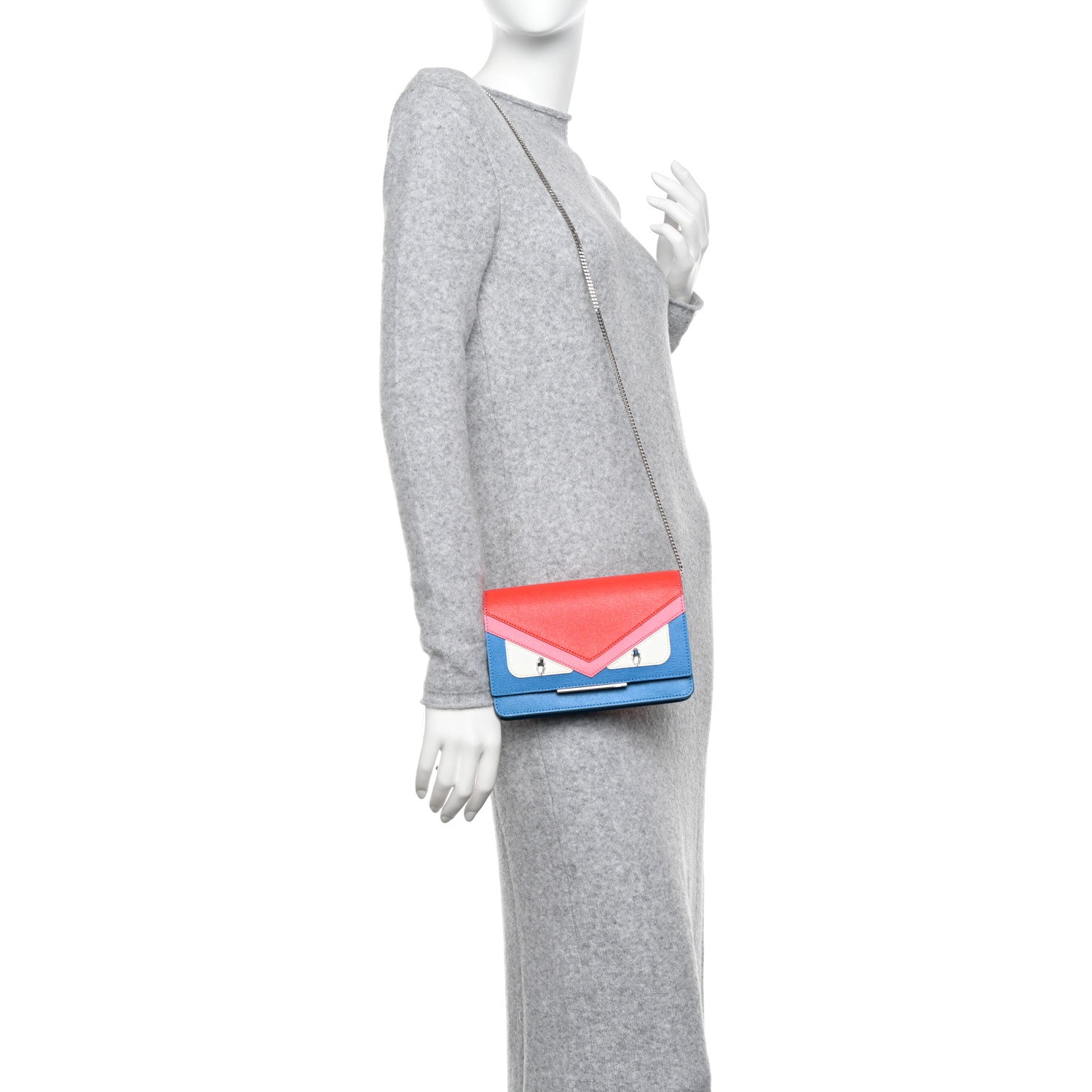 Fendi Vitello Elite Crystal Monster Eyes Tube Wallet On Chain Blue Royal Multicolor 2 of 12