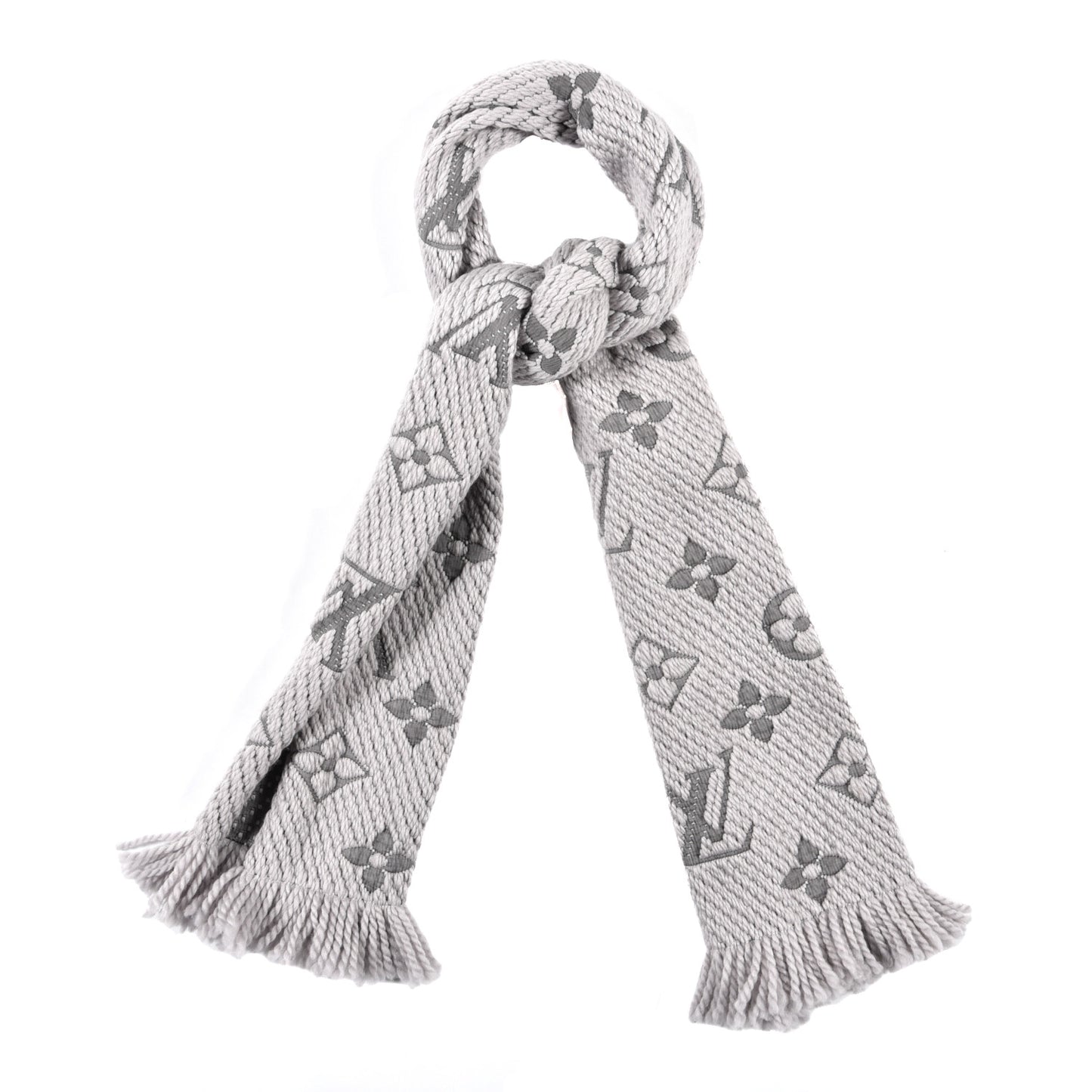 Wool Silk Logomania Scarf Pearl Grey