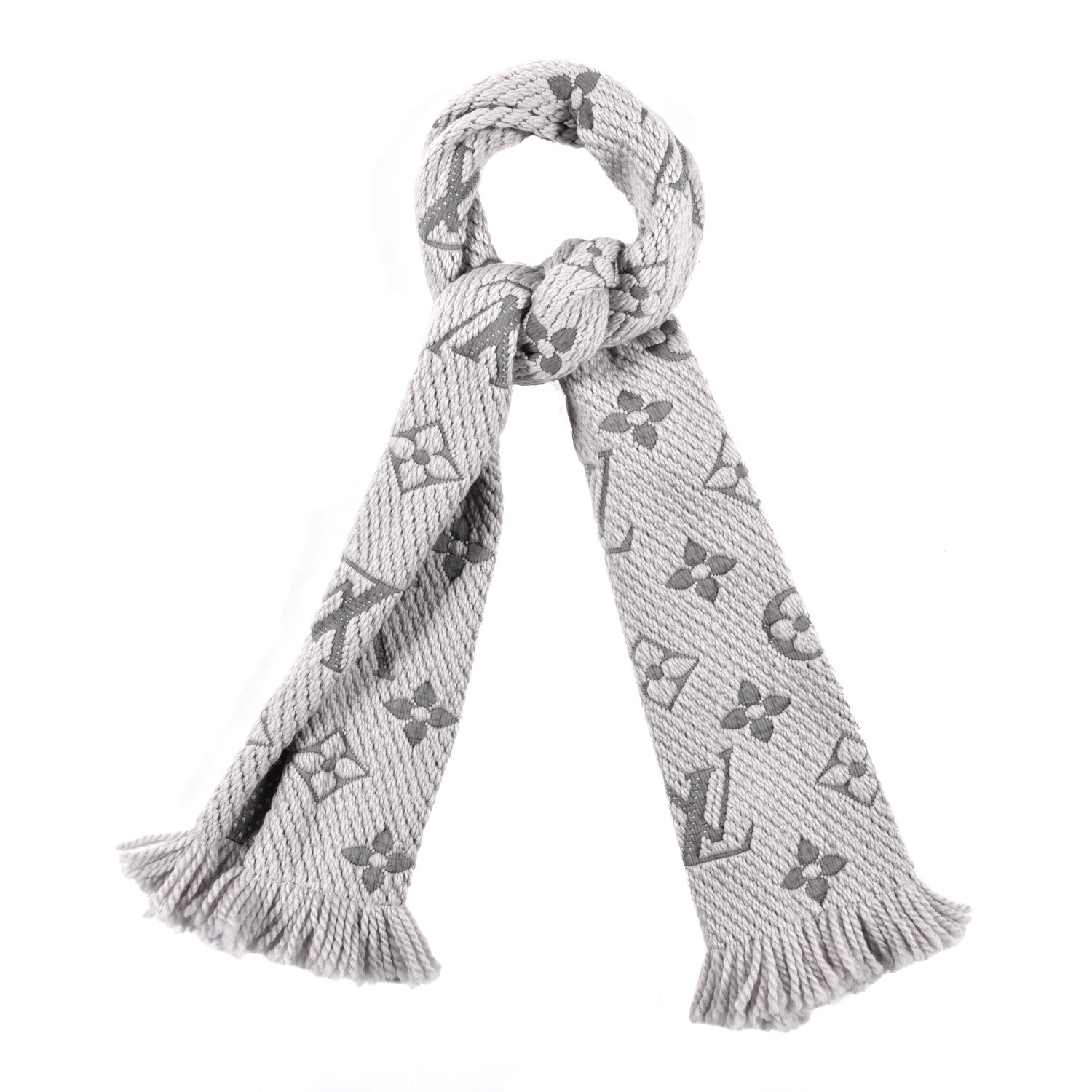 Louis Vuitton Wool Silk Logomania Scarf Pearl Grey 1 of 4