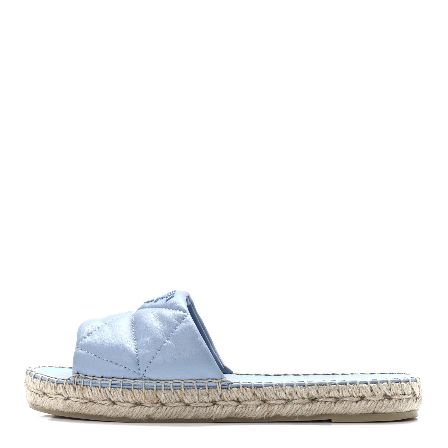 Prada Nappa Logo Quilted Espadrille 20mm Slide Sandals 40 Celeste 1 of 9