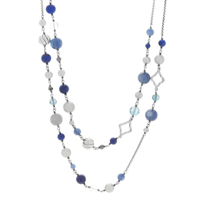 David Yurman Sterling Silver Lapis Lazuli Labradorite Gray Pearl Blue Sapphire Hematite Quartz Bead Elements Station Necklace 1 of 7