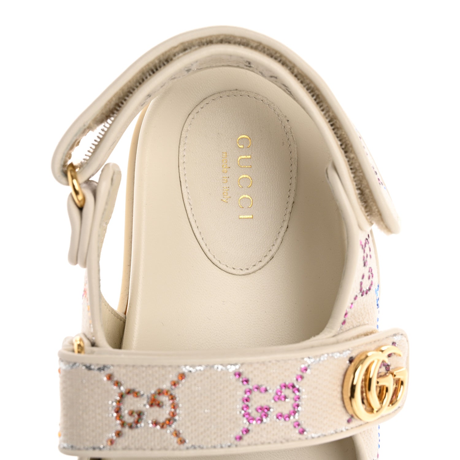 Gucci Canvas Lame Crystal GG Monogram Double G Womens Dad Sandals 37 Gardenia Silver Mystic White 7 of 9