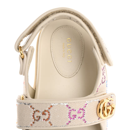 Gucci Canvas Lame Crystal GG Monogram Double G Womens Dad Sandals 37 Gardenia Silver Mystic White 7 of 9