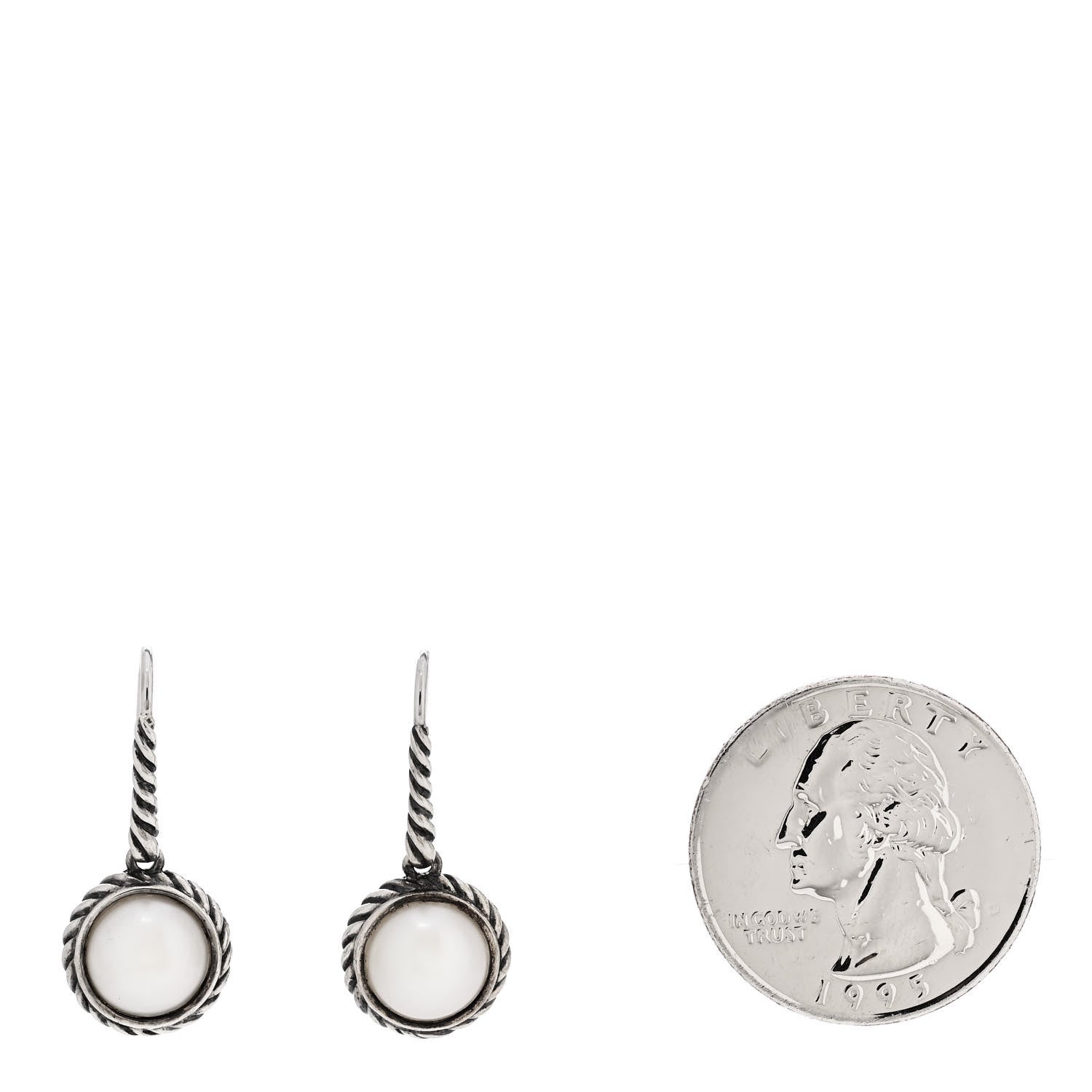 David Yurman Sterling Silver Pearl 9mm Cable Drop Earrings 2 of 4