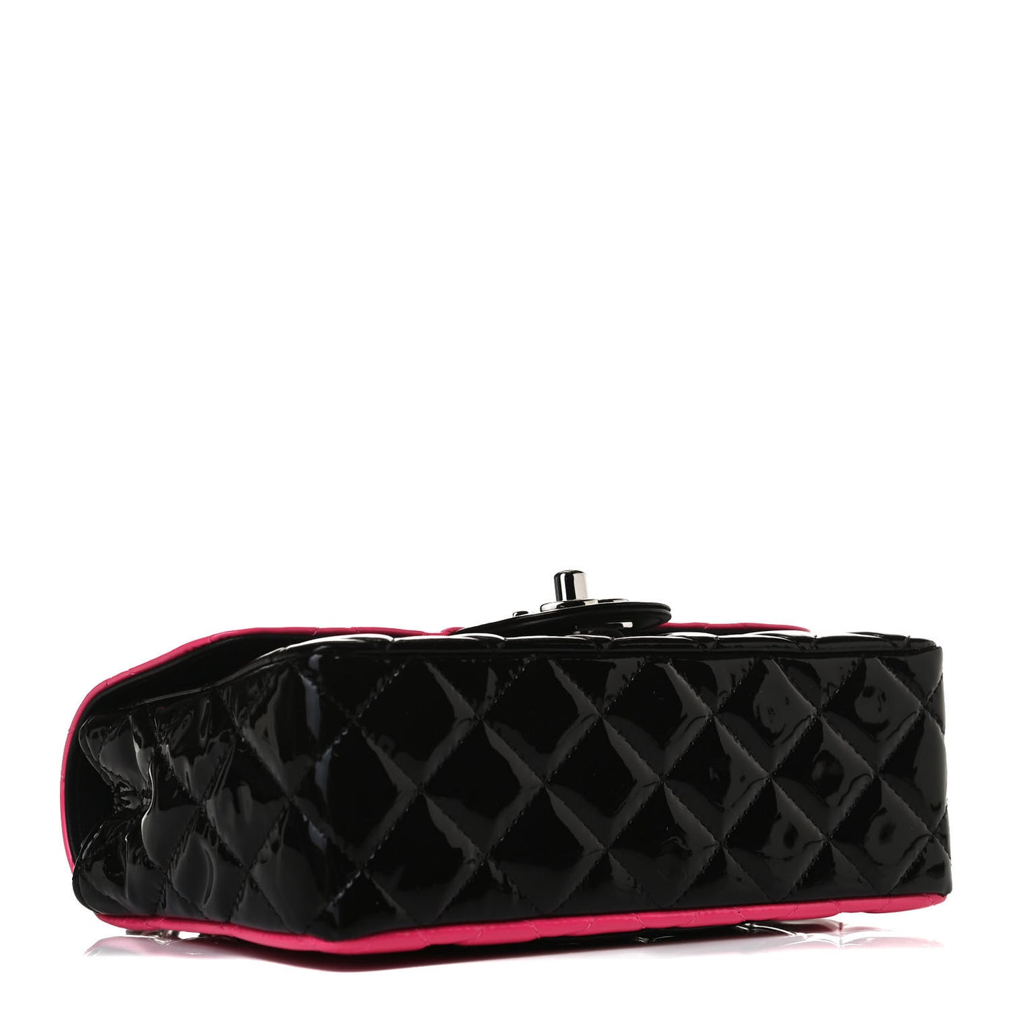 Patent Calfskin Quilted Bi-Color Mini Rectangular Flap Pink Black