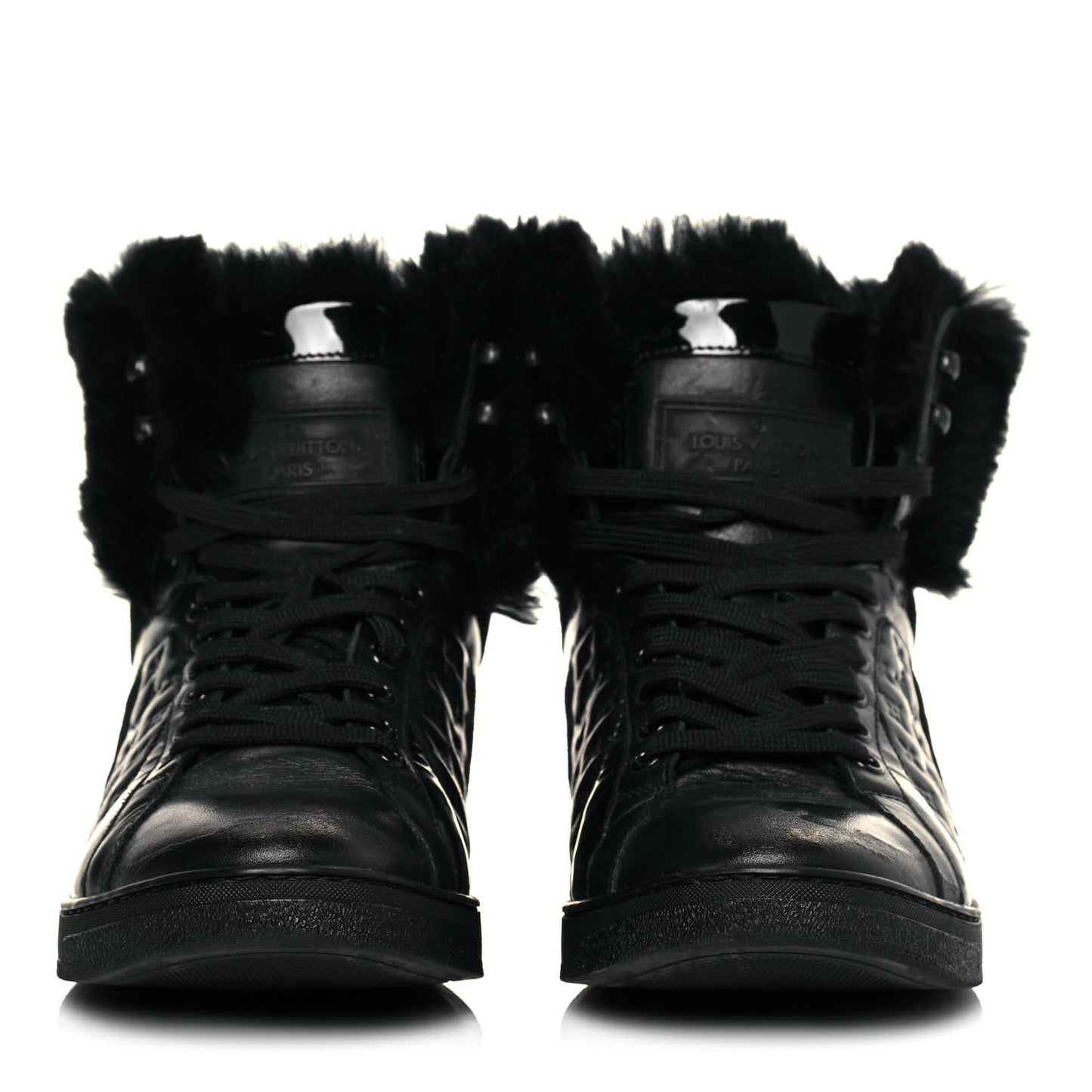 Calfskin Fur Monogram Medley High Top Sneakers 36 Black