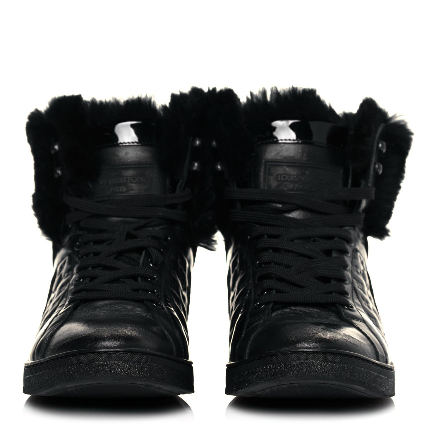 Louis Vuitton Calfskin Fur Monogram Medley High Top Sneakers 36 Black 2 of 9