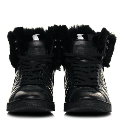 Louis Vuitton Calfskin Fur Monogram Medley High Top Sneakers 36 Black 2 of 9