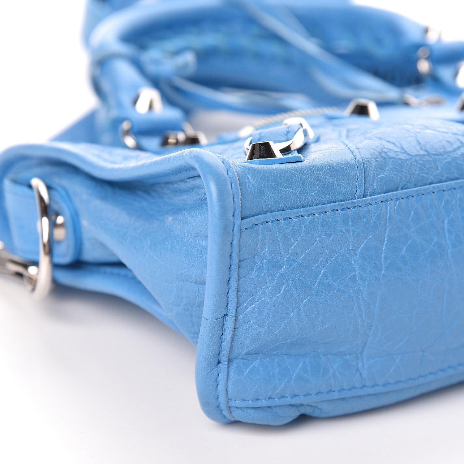 Balenciaga Agneau Classic Silver Hardware Mini City Logo Strap Bleu Turquoise Black 8 of 9
