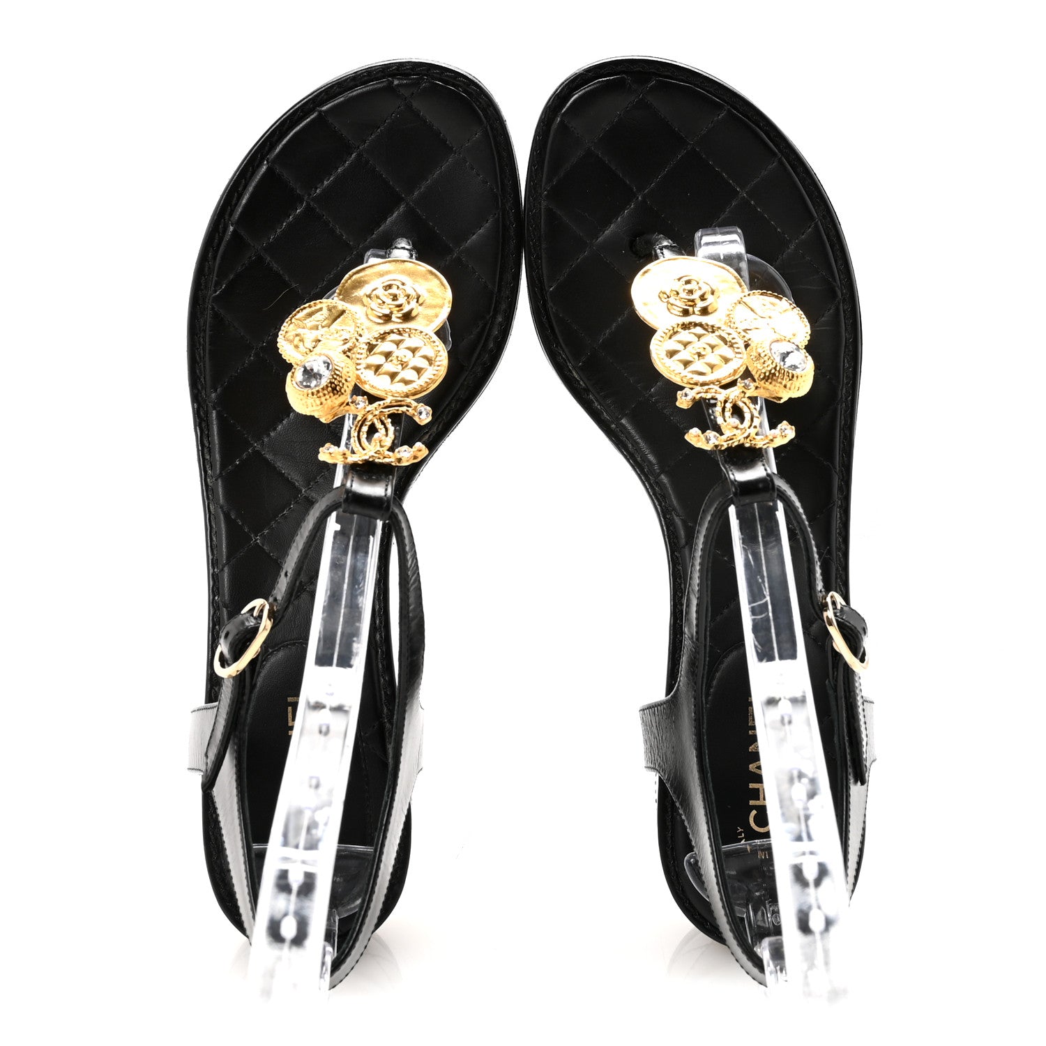 Chanel Calfskin Medallion CC Thong Sandals 38 Black 2 of 10