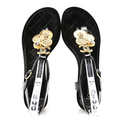 Chanel Calfskin Medallion CC Thong Sandals 38 Black 2 of 10