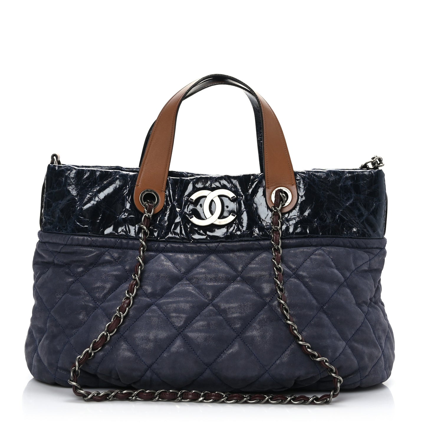 Iridescent Calfskin Small In the Mix Tote Navy