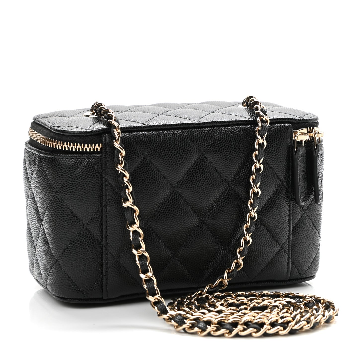 Caviar Quilted Small Vanity Case With Chain Black
