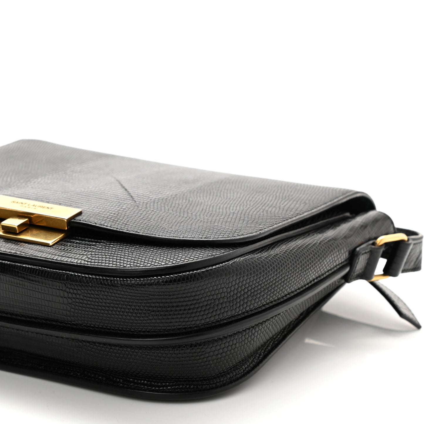 Lizard Calfskin Embossed Betty Messenger Black