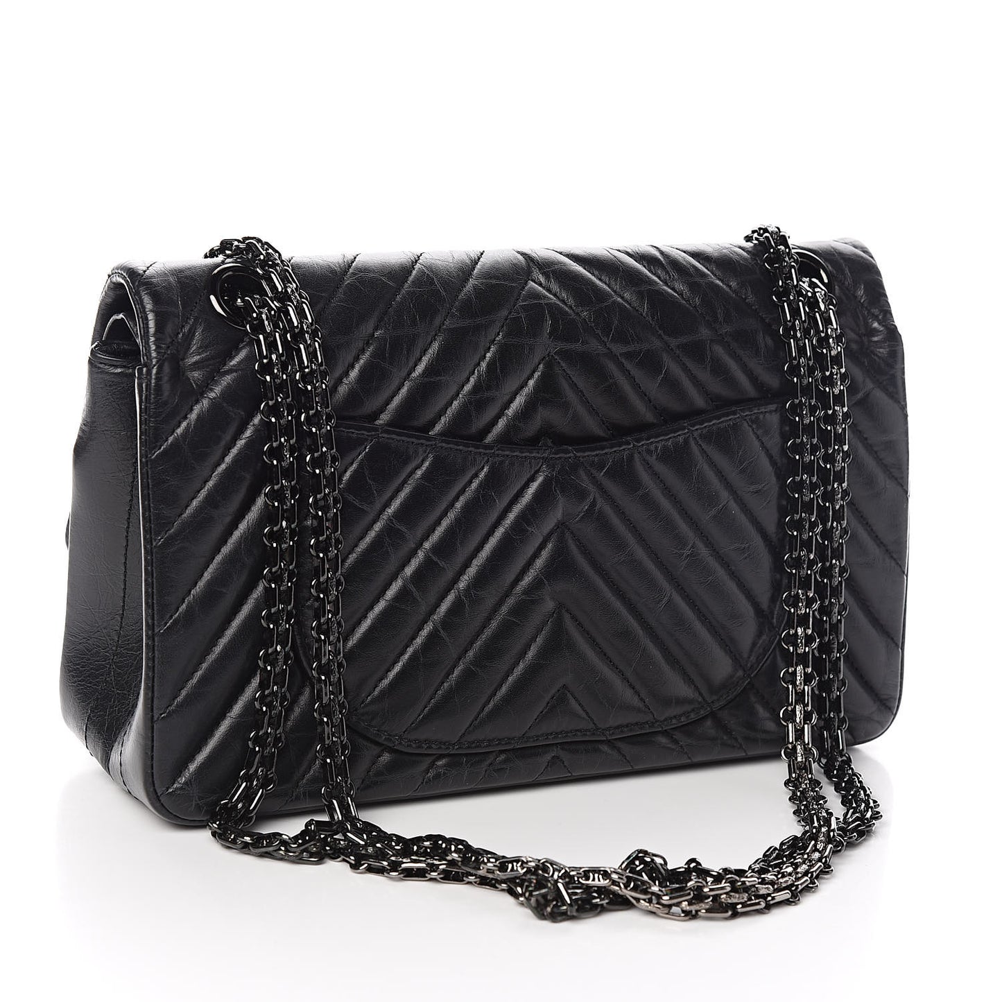 Aged Calfskin Chevron Quilted 2.55 Reissue 225 Flap So Black